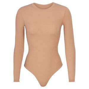 Skims Fits Everybody Long Sleeve Crew Neck Bodysuit - Ochre (XS)